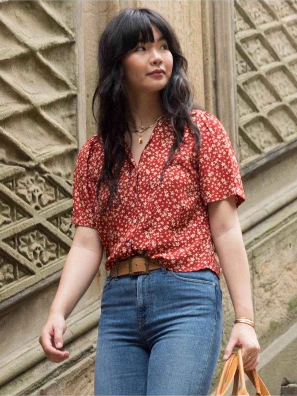ABLE Red Floral Edith Blouse Size XS